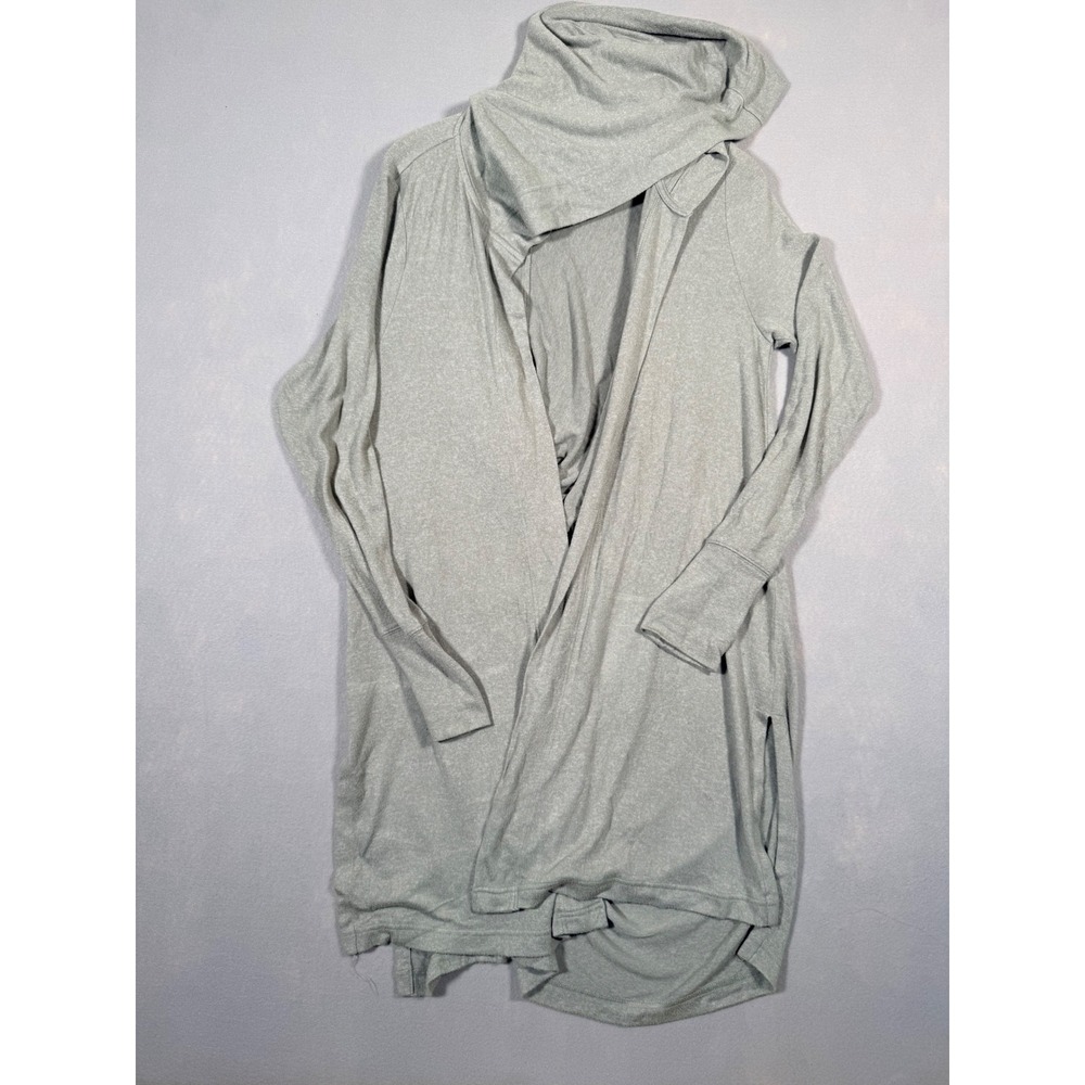 Athleta Womens Gray Hooded Open Front Draped Cardigan‎ Thumbholes Size S
